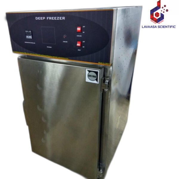 Laboratory deep freezer for cold storage of samples and materials.
