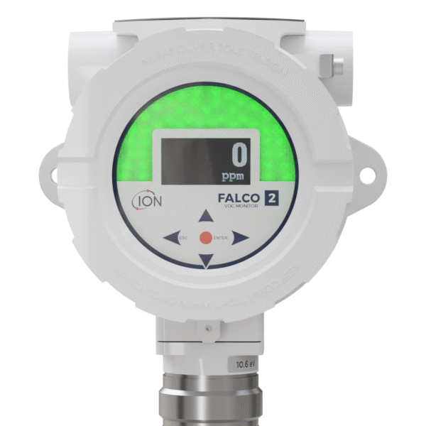 Falco 2 Diffused Fixed VOC Gas Detector by Ion Science – Reliable fixed system for continuous, diffused monitoring of volatile organic compounds (VOCs) in industrial environments.