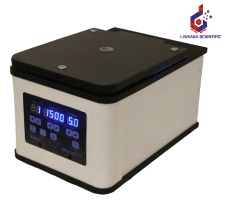 Compact micro-centrifuge for high-speed laboratory sample processing.